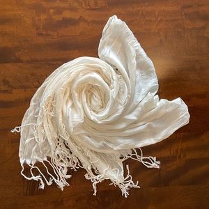 Bundle of White Pashmina Scarf With Tassels and Cream Twilly - BUNDLE 3 FOR $15!